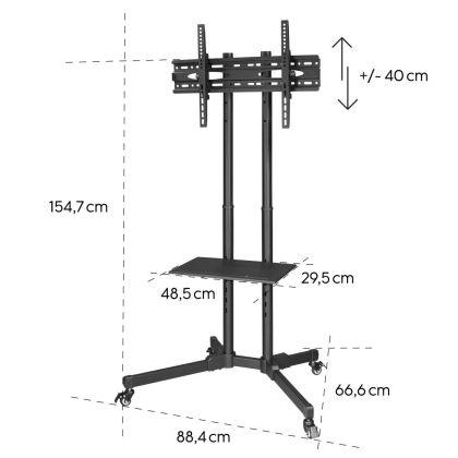 Hama "Trolley" TV Stand with Castors, up to 75", Height-adjustable, black