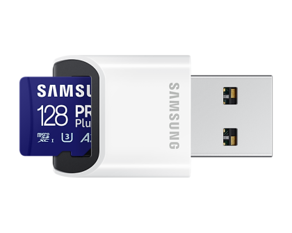 Карта памет Samsung PRO Plus, microSDXC, UHS-I, 128GB, Адаптер, USB четец