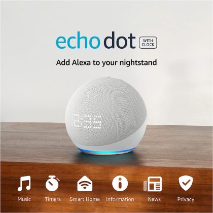Смарт тонколона Amazon Echo Dot 5, B09B8vn8yq, Гласов асистент, Alexa, Часовник, Бяла