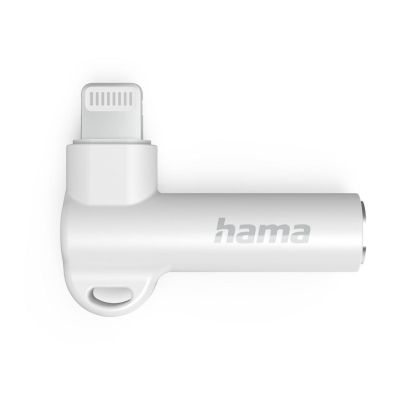 Hama Lightning - 3.5 mm Jack Socket Aux Adapter, 90° Angled Plug, white