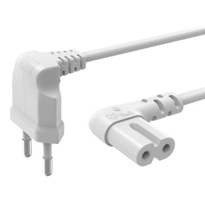 Hama Power Cable, Angled Both Sides, Euro Plug, Double Groove/C7, 5 m, white