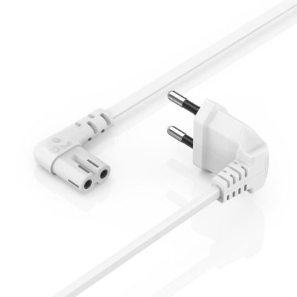 Hama Power Cable, Angled Both Sides, Euro Plug, Double Groove/C7, 5 m, white