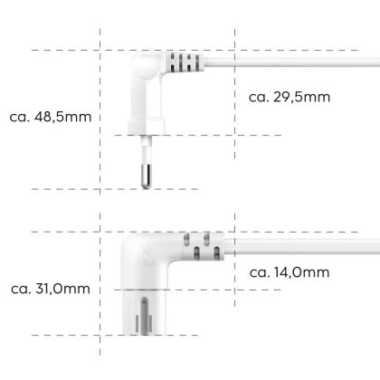 Захранващ кабел HAMA, под ъгъл 90°, евро, двоен жлеб/C7, 5 м, бял