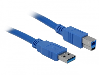 Кабел Delock USB-A мъжко - USB-B мъжко, 5м, USB 3.0, Екраниран, Син