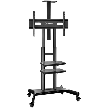 ONKRON Mobile TV Stand for 50-83” TVs with Wheels Shelves Height Adjustable Rolling TV Cart, Black