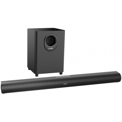 F&D HT-350 2.1 Wireless Soundbar with Subwoofer, 110W RMS (20Wx2+70W), Full-range speaker: 40x90mm + 6.5'' Subwoofer, BT 5.0/Optical/AUX/HDMI/USB/LED Display/Remote Control/Wooden/Black