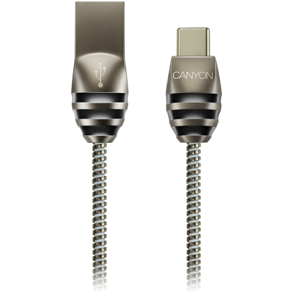 CANYON UC-5, Type C USB 2.0 standard cable, Power & Data output, 5V 2A, OD 3.5mm, metallic Jacket, 1m, gun color, 0.04kg