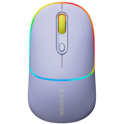 CANYON MW-22, 2 in 1 Wireless optical mouse with 4 buttons,Silent switch for right/left keys,DPI 800/1200/1600, 2 mode(BT/ 2.4GHz),  650mAh Li-poly battery,RGB backlight,Mountain lavender, cable length 0.8m, 110*62*34.2mm, 0.085kg