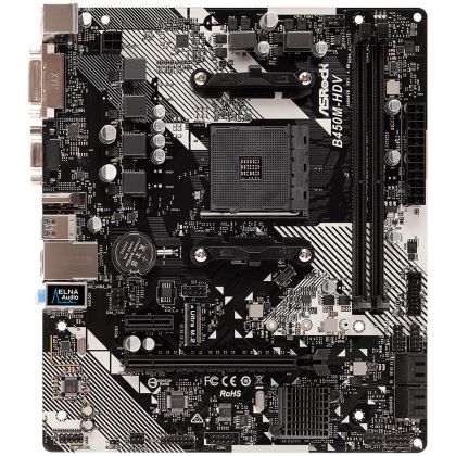 ASROCK Main Board Desktop B450M-HDV R4.0 (SAM4,2xDDR4,1xPCI 3.0x16,1xPCI Ex1,SATA III,1xM.2,1xUlraM.2,USB3.0,GLAN, VGA,DVI,HDMI,) mATX Retail