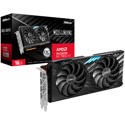 ASROCK Video Card AMD Radeon RX7800XT Challenger 16GB OC, GDDR6, 256-bit, 3x DisplayPort 2.1, 1x HDMI 2.1, 2x 8-pin Power Connectors, Recommended PSU 750W