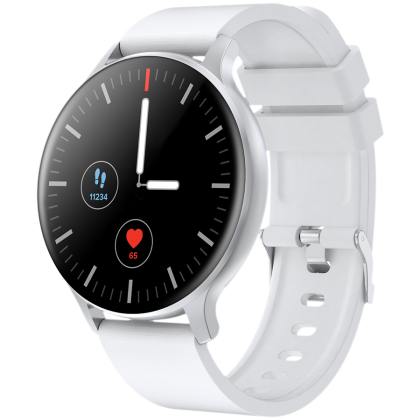 CANYON Badian SW-68, Smartwatch, Realtek 8762CK, 1.28''TFT 240x240px; RAM : 160KB,  Lithium-ion polymer battery, 3.7V 190mAh Include, Silver Zinc alloy middle frame + plastic bottom case+ white Silicone strap + silver strap buckle, 44.9x 10.9mm, stra