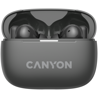 CANYON OnGo TWS-10 ANC+ENC, Bluetooth Headset, microphone, BT v5.3 BT8922F, Frequence Response:20Hz-20kHz, battery Earbud 40mAh*2+Charging case 500mAH, type-C cable length 24cm,size 63.97*47.47*26.5mm 42.5g, Dark Grey