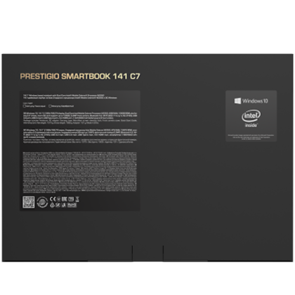 Лаптоп Prestigio SmartBook 141 C7, 14.1"(1366*768) TN, Windows 10 Home, up to 2.4GHz DC Intel Celeron N3350, 4/128GB, BT 4.2, WiFi 802.11 ac, USB 3.0, USB 2.0, USB-C, HDD 2.5" slot, MicroSD card slot, mini HDMI, 0.3MP cam, 7.4V@4800mAh bat, Dark grey