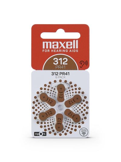 Zink Air battery MAXELL ZA312 6pcs. button for Hearing aids