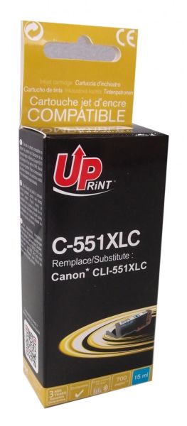 Мастилница UPRINT CLI-551XL CANON, С чип, Cyan