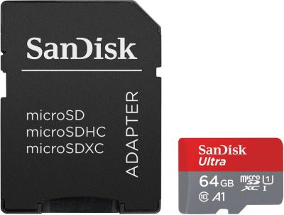 Memory card SANDISK Ultra microSDXC, 64GB, A1, UHS-I, U1, Class 10, 140MB/s, Adapter