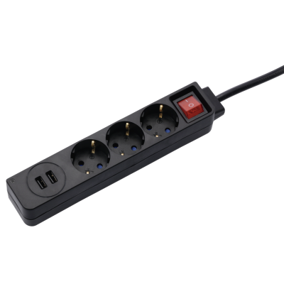 Hama "USB 3.4A" Power Strip, 3-Way, black