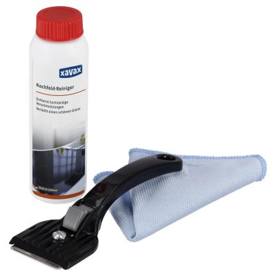 Xavax Hob Cleaning Kit, 3-Part, Cleaner, Scraper, Microfibre Cloth