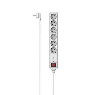 Hama Power Strip, 6-Way, Overvoltage Protection, Switch, 3 m, white