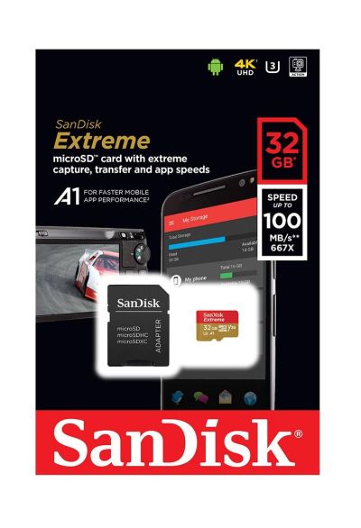 Memory card SANDISK Extreme microSDHC Card, 32GB, SD Adapter, Class (U3)