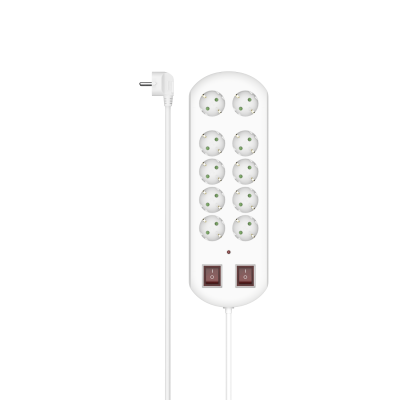 Hama Power Strip, 10-Way, Overvoltage Protection, Two Switches, 2 m, white