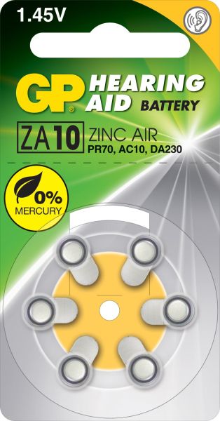 Zink Air battery GP ZA10 6 pc button for Hearing aids