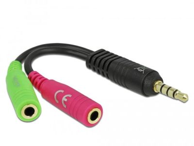 Delock Audio Adapter, 4-pin 3.5 mm Jack Plug - 2 x 3-pin 3.5 mm Jack Headset