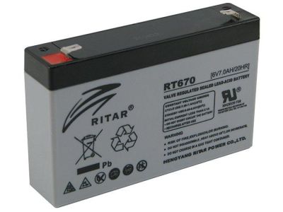 Оловна батерия RITAR, (RT670) AGM, 6V, 7Ah, 151 /34 /94 mm, Терминал1 
