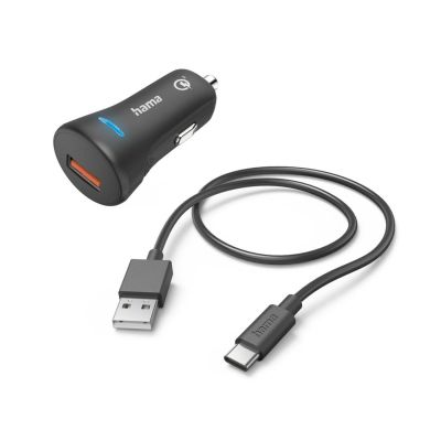 Hama Car Fast Charger with USB-C Charging Cable, QC, 19.5 W, 1.5 m, black