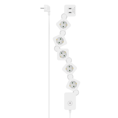 Hama Power Strip, 5-Way, USB-A 12 W, Flexible, Switch, 1.4 m, white