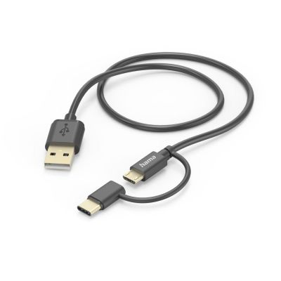 Hama 2-in-1 Multi Charging Cable, USB-A - Micro-USB and USB-C, 1 m, black