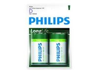 PHILIPS R20L2B/10 Batteries PHILIPS Zinc-Chloride R20 1.5V Longlife 2 Pcs. Blister