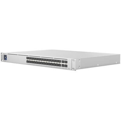 UBIQUITI Hi-Capacity Aggregation; (28) 10G SFP+ ports; (4) 25G SFP28 ports; DC power backup-ready; Layer 3 switching.
