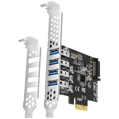 Axagon PCI-Express card with four external USB 3.2 Gen1 ports with dual power. Renesas chipset. Standard & Low profile.