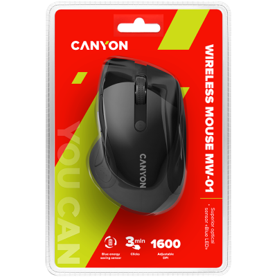 CANYON 2.4Ghz wireless mouse, optical tracking - blue LED, 6 buttons, DPI 1000/1200/1600, Black pearl glossy