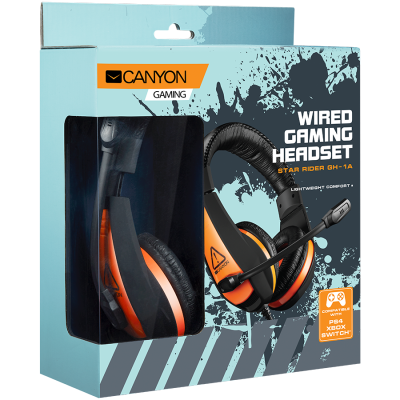 CANYON Star Raider GH-1A, Gaming headset 3.5mm jack with adjustable microphone and volume control, with 2in1 3.5mm adapter, cable 2M, Black, 0.23kg