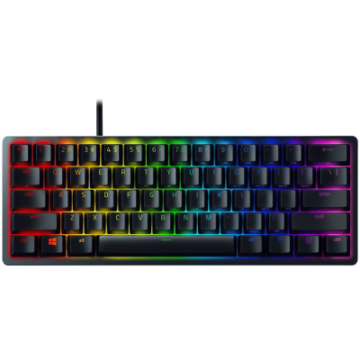 Razer Huntsman Mini - Clicky Optical (Purple Switch) - US - Black, Gaming Keyboard, Razer™ Optical Switches, size 60%, RGB Chroma, Doubleshot PBT Keycaps With Side-Printed Secondary Functions, Standard Bottom Row Layout, Fully programmable keys with on-th