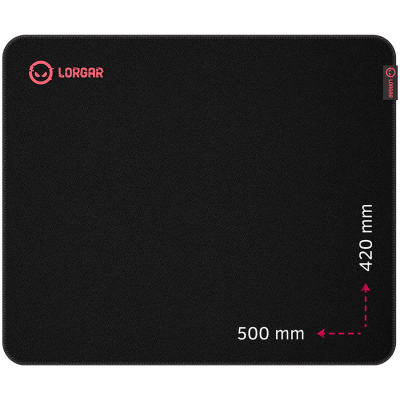 Lorgar Main 325, Gaming mouse pad, Precise control surface, Red anti-slip rubber base, size: 500mm x 420mm x 3mm, weight 0.4kg