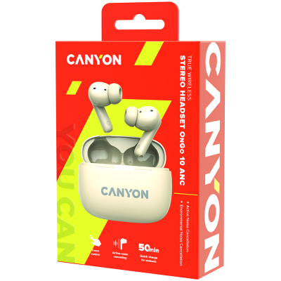 Headset Canyon OnGo TWS-10 ANC+ENC Beige (CNS-TWS10BG)