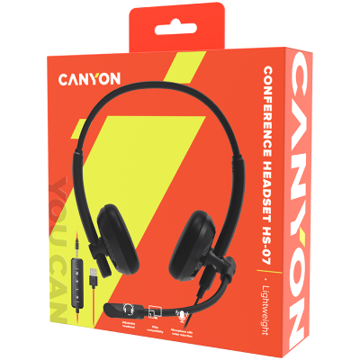 Headset Canyon HS-07 PC Mic 3.5/USB Flat 2.8m Black (CNS-HS07B)