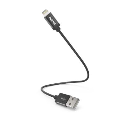 Hama Charging Cable, USB-A - Lightning, 0.2 m, Nylon, black